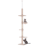 Adjustable Height Floor to Ceiling Cat Tree, 5-Level Cat Tower with Scratching Posts & Hammock