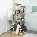 Cat Tree, Multi-Level Cat Tower with 2 Condos and 3 Hammocks, 8 Scratching Posts