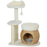 Cat Tree Tower with Scratching Posts, Cat Condo, Beds, Platform and Toy Ball for Indoor Cats – Cream White