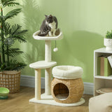 Cat Tree Tower with Scratching Posts, Cat Condo, Beds, Platform and Toy Ball for Indoor Cats – Cream White