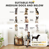 Dog Crate Furniture, Indoor Pet Kennel Side Table with Rotatable Bowls, 2 Anti-Escape Doors, for Medium Dogs