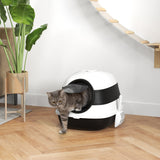 Dome Covered Cat Litter Box with Lid – White and Black