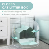 Hooded Cat Litter Box with Litter Mat, Litter Particle Catching – Light Blue