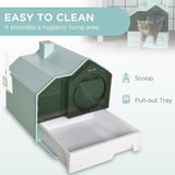 Hooded Cat Litter Box with Litter Mat, Litter Particle Catching – Light Blue