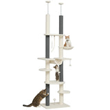 PawHut Floor-to-Ceiling Cat Tree with Scratching Posts, Hammock, Perches & Toy Balls
