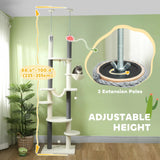 PawHut Floor-to-Ceiling Cat Tree with Scratching Posts, Hammock, Perches & Toy Balls