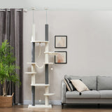 PawHut Floor-to-Ceiling Cat Tree with Scratching Posts, Hammock, Perches & Toy Balls