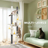 PawHut Floor-to-Ceiling Cat Tree with Scratching Posts, Hammock, Perches & Toy Balls