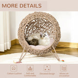 Weaved Cat Bed, Elevated Hand-Woven Braided Banana Leaf Kitten House Condo with Cushion