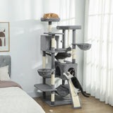 Cat Tree, Multi-Level Cat Tower with 2 Condos and 3 Hammocks, 8 Scratching Posts