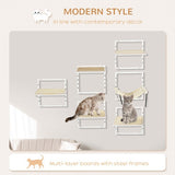 PawHut 6-pc Modern Cat Wall Shelves For Indoor Cats, Height Adjustable Jumping Platforms — stylish climbing fun for your feline friends
