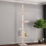Adjustable Height Floor to Ceiling Cat Tree, 5-Level Cat Tower with Scratching Posts & Hammock