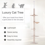 Adjustable Height Floor to Ceiling Cat Tree, 5-Level Cat Tower with Scratching Posts & Hammock