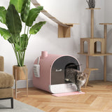 Cat Litter Box with Lid, Scoop, and Filter – Pink