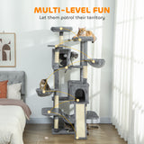 Cat Tree, Multi-Level Cat Tower with 2 Condos and 3 Hammocks, 8 Scratching Posts