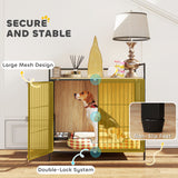 Dog Crate Furniture, Indoor Pet Kennel Side Table with Rotatable Bowls, 2 Anti-Escape Doors, for Medium Dogs