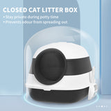 Dome Covered Cat Litter Box with Lid – White and Black
