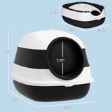 Dome Covered Cat Litter Box with Lid – White and Black
