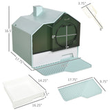 Hooded Cat Litter Box with Litter Mat, Litter Particle Catching – Light Blue