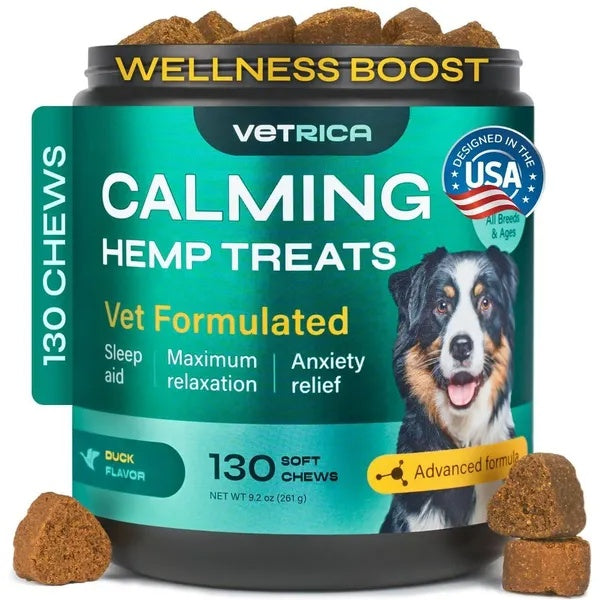 Vetrica - Hemp Calming Chews For Dog Anxiety Relief Duck Flavor Calming Treats — natural relaxation support in a tasty duck-flavored chew