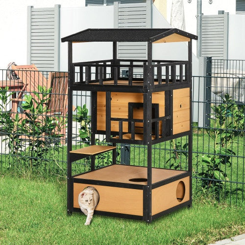 Wooden Outdoor Cat House, Wild Cat Shelter Kitten Tree — safe, stylish shelter for outdoor cats