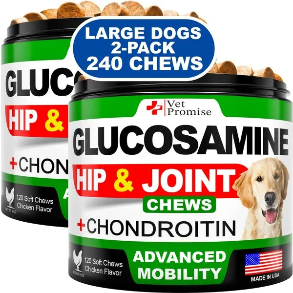 Vet Promise - Glucosamine For Dogs 2 Packs Hip And Joint Supplement With Chondroitin 240 Chews — complete daily support for mobility, comfort, and joint health